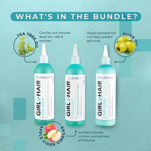 Curly Hair Products Bundle - Sulfate-Free Shampoo, Clarifying Hair Rinse, and Nourishing Leave-In Conditioner - GirlandHair Natural Hair Care 