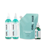 Clean, Hydrated & Growth Hair Bundle: Sulfate-Free Shampoo, Clarifying Rinse, Hydrating Hair Mask, Hair Strengthening Oil - Girl and Hair